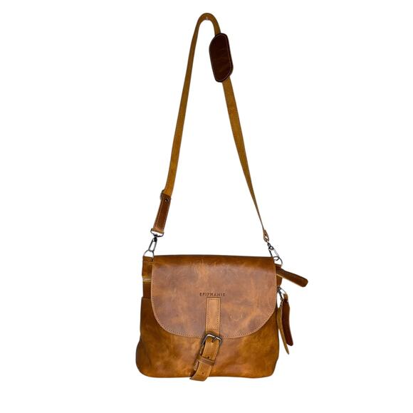 Epiphanie Camera Bag Sophia Leather Satchel Crossbody Camel Leather Studded - Picture 2 of 12